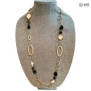 Lia Sophia Signed Tivoli Matte Gold-tone Tigers Eye MOP Shell 36” Necklace